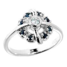 Unique Design Sterling Silver White Topaz and Blue Sapphire Gemstone Ring