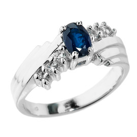 Dazzling Sterling Silver  White Topaz and Blue Sapphire Ladies Ring