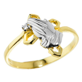 Yellow Gold Praying Hands Diamond Ring