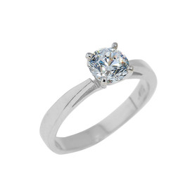 White Gold Engagement Ring with Round Cut CZ
