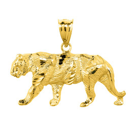 Solid Yellow Gold Diamond Cut Tiger Pendant