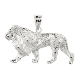 White Gold Diamond Cut Lion Pendant