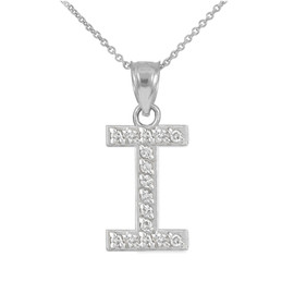 White Gold Letter "I" Diamond Initial Pendant Necklace