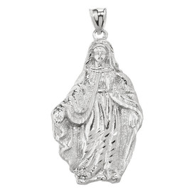 Solid White Gold Saint Mary Magdalene Diamond Cut Charm Pendant