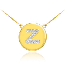 14k Gold Letter "Z" Initial Diamond Disc Necklace