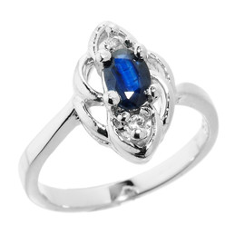 White Gold Diamond and Blue Sapphire Proposal Ring
