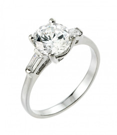 Sterling Silver 3 Stone CZ Solitaire Engagement Ring