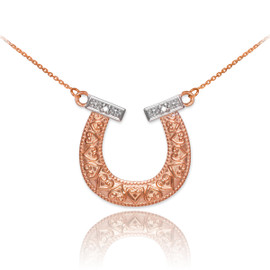 14k Two-Tone Rose Gold Diamond Horseshoe Necklace