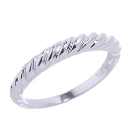 White Gold Twisted Rope Stackable Ring