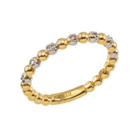 Two-Tone Gold Ball Chain Stackable Ring with Diamonds
