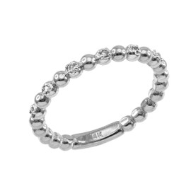 White Gold Ball Chain Stackable Ring with Diamonds