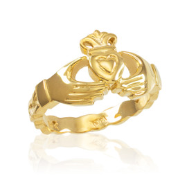 Gold Claddagh Engagement Ring with Celtic Band