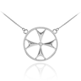 Sterling Silver CZ Maltese Cross Necklace