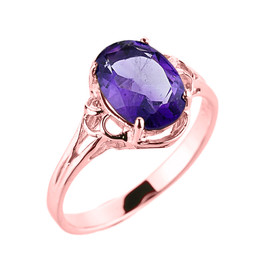 Rose Gold Genuine Amethyst Gemstone Ring