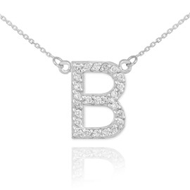 14k White Gold Letter "B" Diamond Initial Necklace