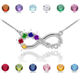 14K White Gold Infinity #1MOM Necklace with Five CZ Birthstones