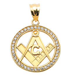 Yellow Gold Diamonds Studded Freemason Masonic Pendant