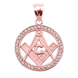 Rose Gold Diamonds Studded Freemason Masonic Pendant