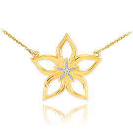 14k Gold Diamond Star Flower Necklace