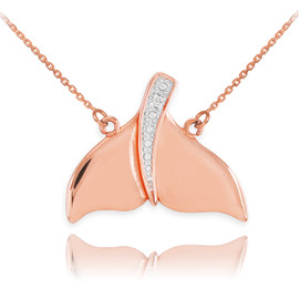 14k Rose Gold Diamond Whale Tail Necklace