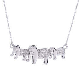 White Gold Diamonds Studded Three Elephant Pendant Necklace