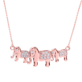 Rose Gold Diamonds Studded Three Elephant Pendant Necklace