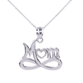 White Gold Infinity "MOM" Open Heart Pendant Necklace