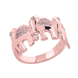 Rose Gold Diamonds Studded Three Elephant Ladies Ring