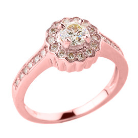 Elegant 14k Rose Gold Halo Diamond Proposal Ring