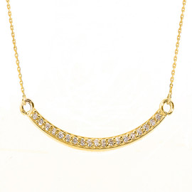 14k Yellow Gold Smiley Face Curved Diamond Necklace