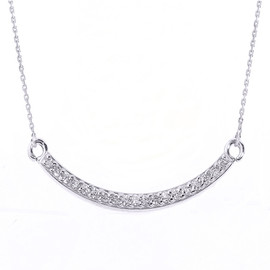 14k White Gold Smiley Face Curved CZ Necklace