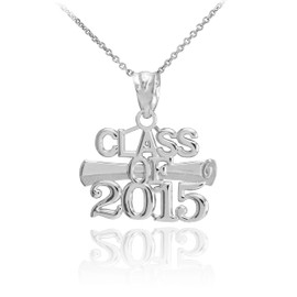 White Gold "CLASS OF 2015" Graduation Charm Pendant Necklace