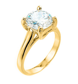 Yellow Gold 5 ct (9.5 mm) CZ Solitaire Engagement Ring
