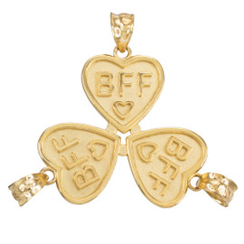 3pc Gold 'BFF' Heart Pendant Set