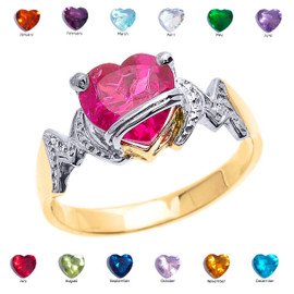 Yellow Gold Heart CZ Birthstone "MOM" Ring