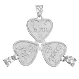 3pc Sterling Silver 'Mom' 'Big Sis' 'Little Sis' Heart Pendant Set