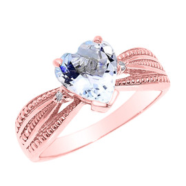 Beautiful  Rose Gold Aquamarine and Diamond Proposal Ring