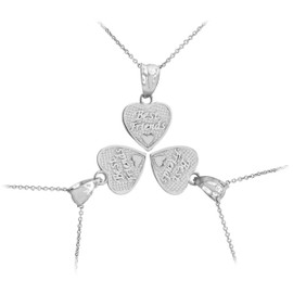 3pc White Gold 'Best Friends' Heart Charm Necklace Set