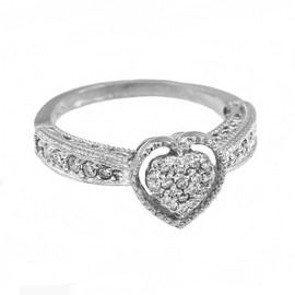 White Gold Diamond-Studded Heart Ring