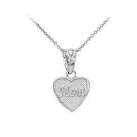 Sterling Silver 'Mom' Heart Charm Necklace