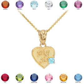 Gold 'Big Sis' CZ Birthstone Heart Charm Necklace