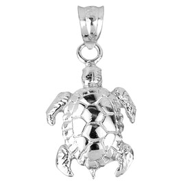 Sterling Silver Detailed Shell Turtle Charm