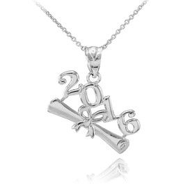 2016 Class Graduation White Gold Pendant Necklace