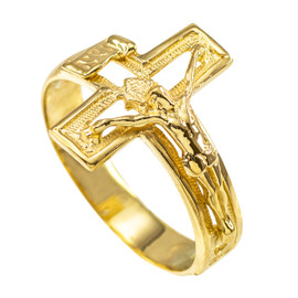 Gold Open Crucifix Cross Ring