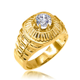 Gold Watchband Design Men's CZ Ring