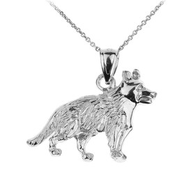 Sterling Silver German Shepherd K9 Dog Pendant Necklace