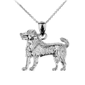 White Gold Labrador Retriever Dog Pendant Necklace