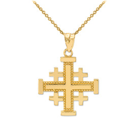 Yellow Gold Jerusalem Cross Pendant Necklace