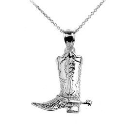 White Gold Cowboy Boot Pendant Necklace