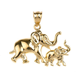 Gold Mother and Child Lucky Elephant Pendant Necklace